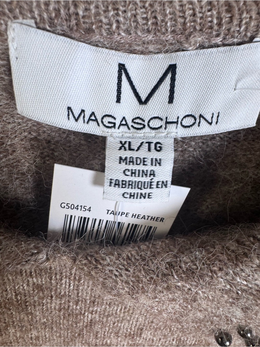 Magaschoni Wool Blend Embellished Collar Sweater Taupe XL NWT - Picture 5 of 8